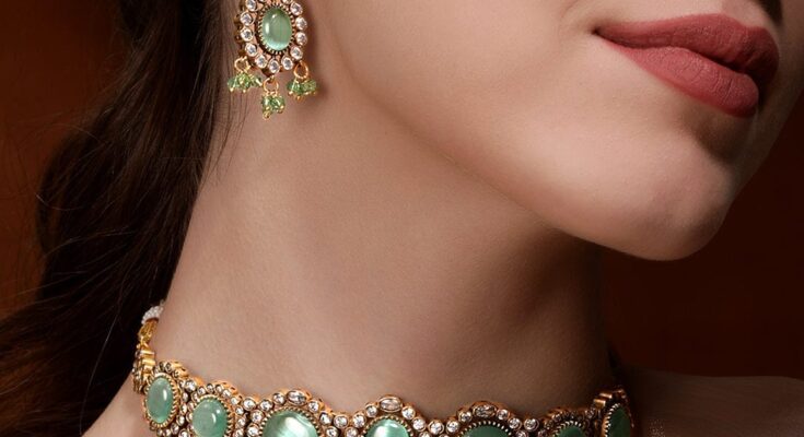 RUBANS ENCHANTING MINT MAJESTY KUNDAN CHOKER SET